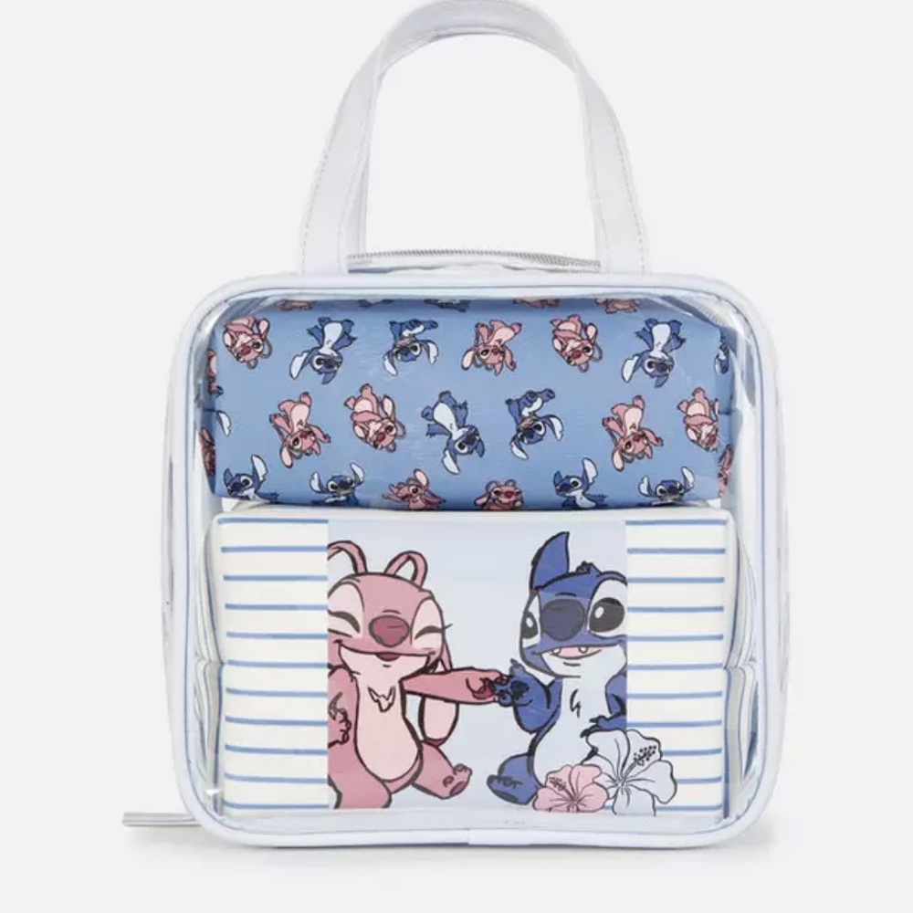 Disney Stitch & Angel three piece makeup bag cosmetic bag set.